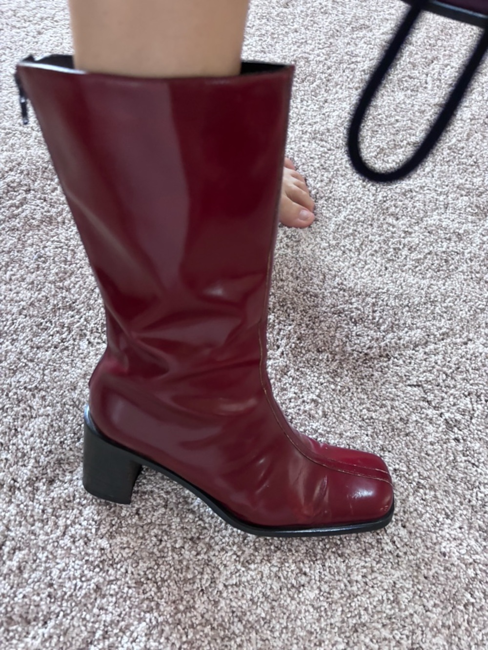 Coach Women's dark red  Mid-Calf Block Heel Leather virginia  Boots vintage